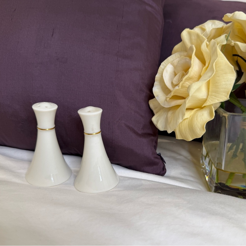 Lenox vintage salt and pepper shakers with cream ceramic and gold accents